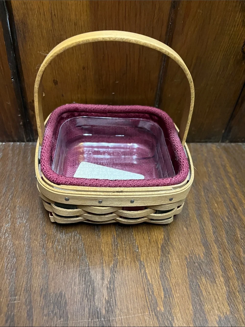 Woven Longaberger Basket with Plastic Protector and Burgundy Liner - Holiday